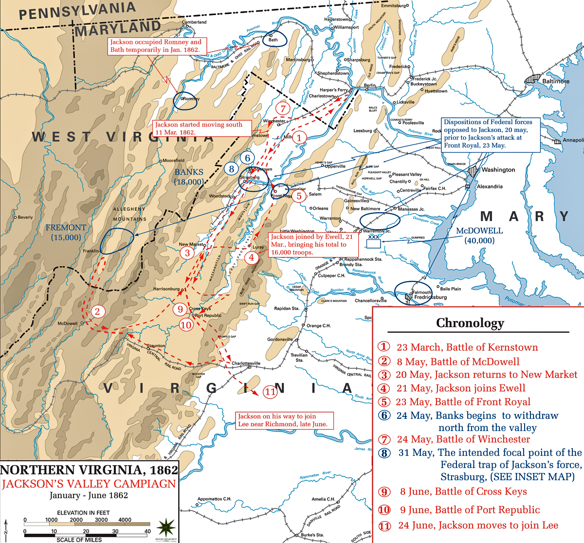 Map of the American Civil War: January-June 1862