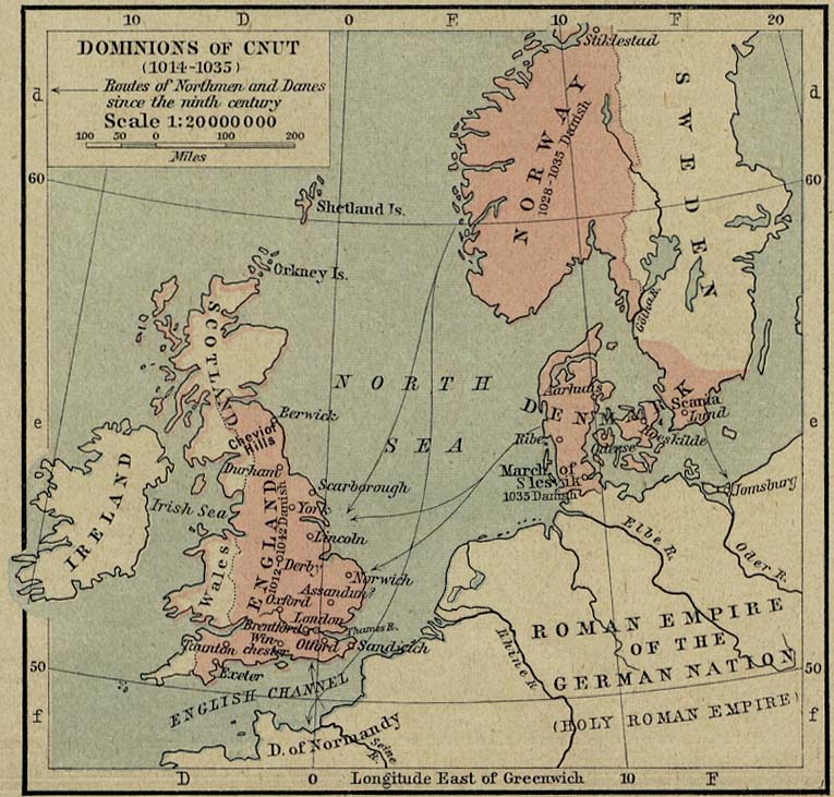 Map of the Dominions of Cnut (Canute) the Great 1014-1035