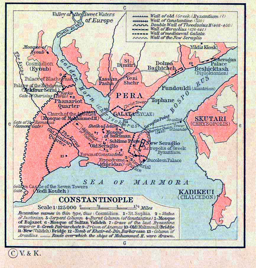 Map of the Ottoman Empire, 1451-1481. Constantinople.