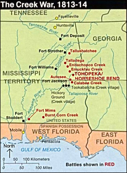 Map of the Battle Sites of the Creek War 1813-1814