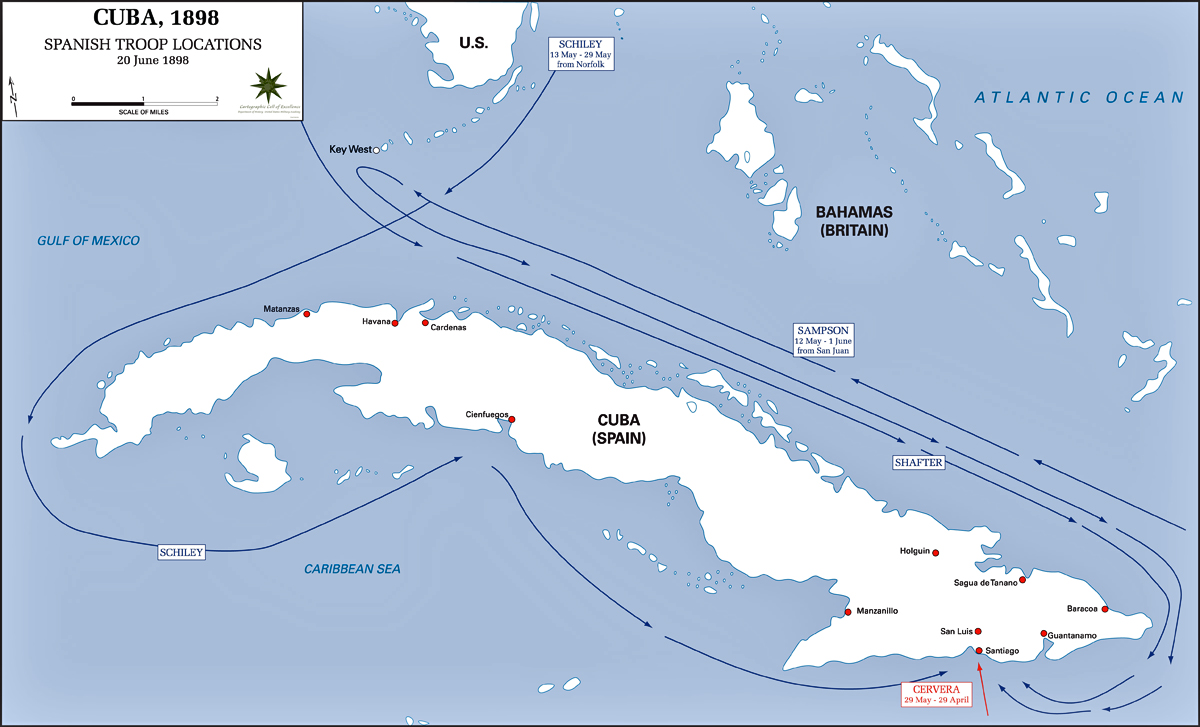 Map of the Spanish-American War 1898: Cuba