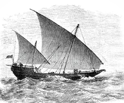 A dhow under full sail in the Indian Ocean