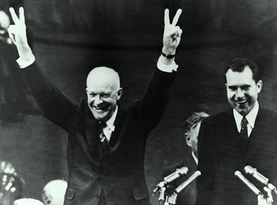 Dwight D. Eisenhower (left) and Richard M. Nixon after being renominated at the 1956 Republican National Convention in San Francisco