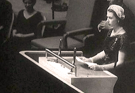 QUEEN ELIZABETH II SPEAKS BEFORE THE UN GENERAL ASSEMBLY - 1957