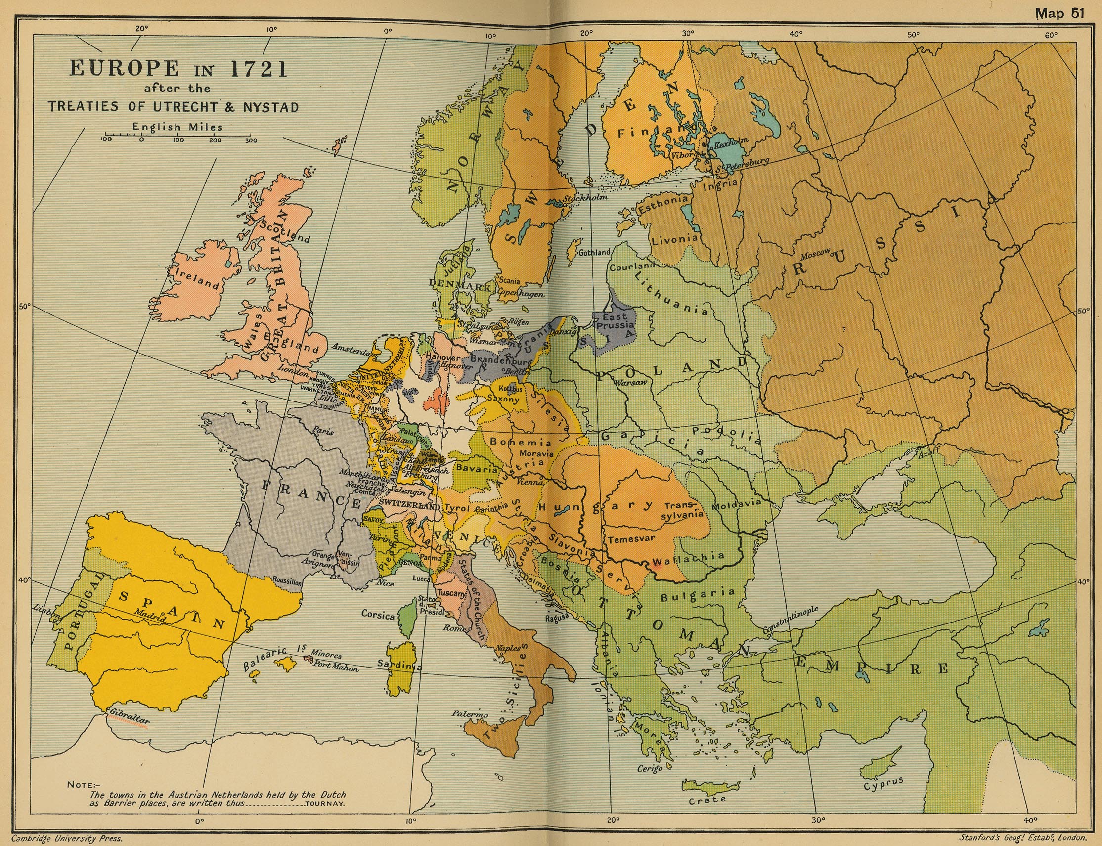 Map Of Europe In 1721 After The Treaties Of Utrecht And Nystad