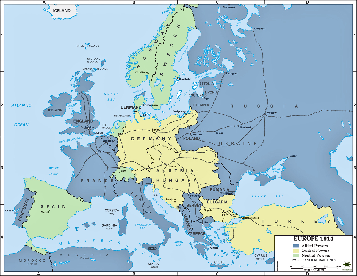 Map Of Europe World War I