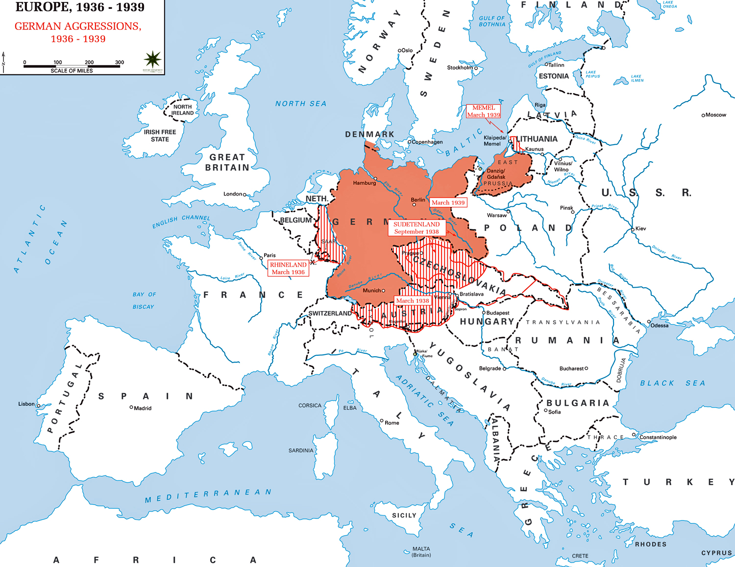 Map of Europe 1936-1939: German aggressions