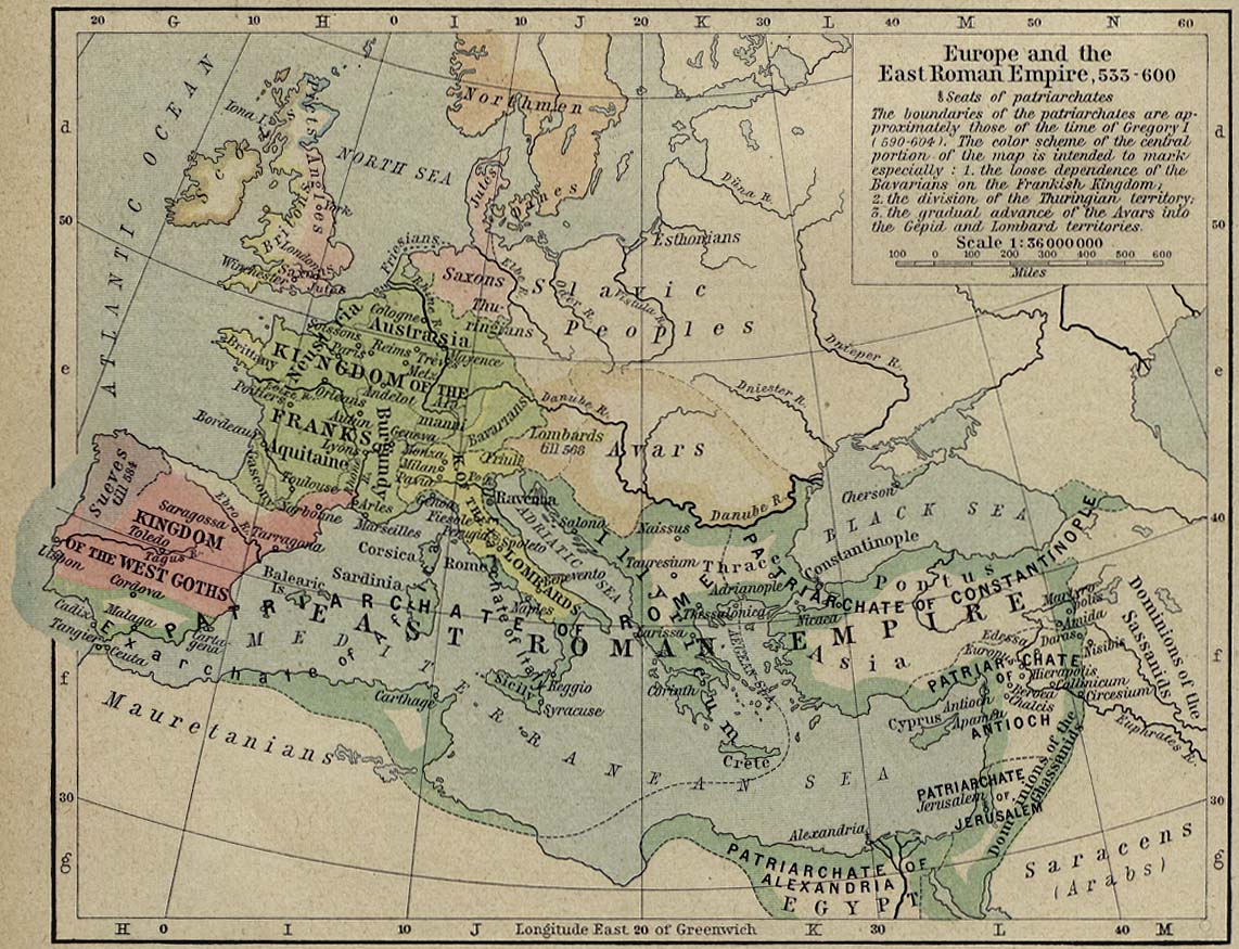Map of Europe and the East Roman Empire 533-600