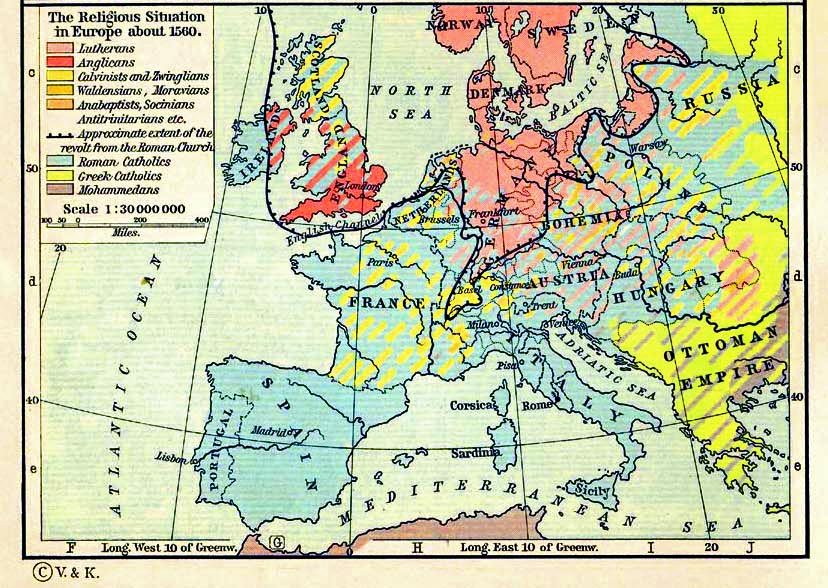 Map of Europe in 1560: Religious Situation