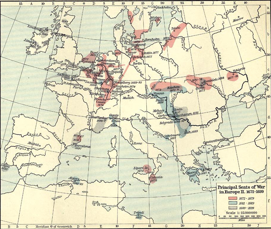 Map of the Wars in Europe 1672-1699