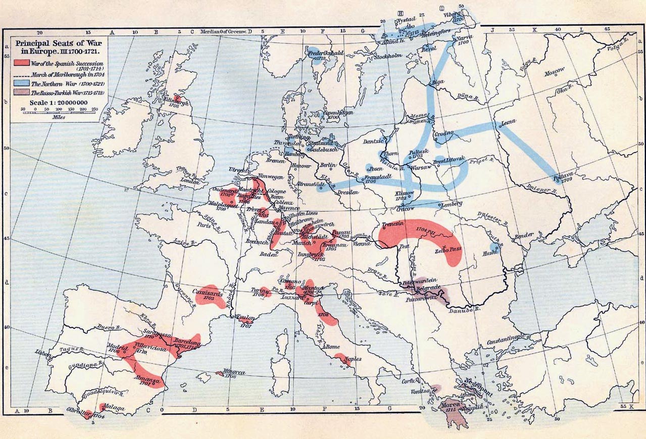 Map of the Wars in Europe 1700-1721