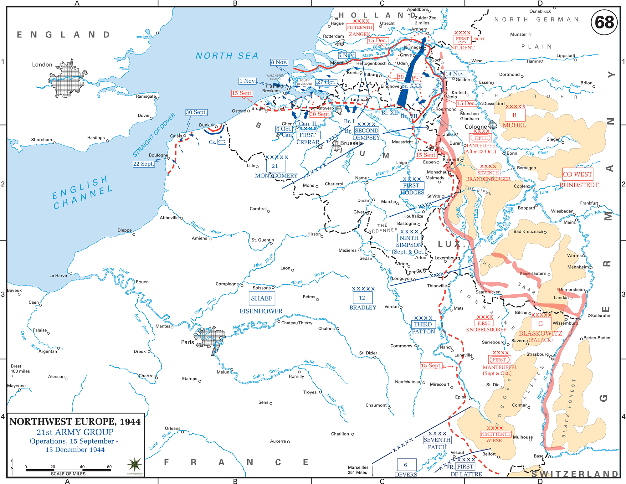 Map of World War II: Western Europe, 21st Army Group, Operations September 15 - December 15, 1944
