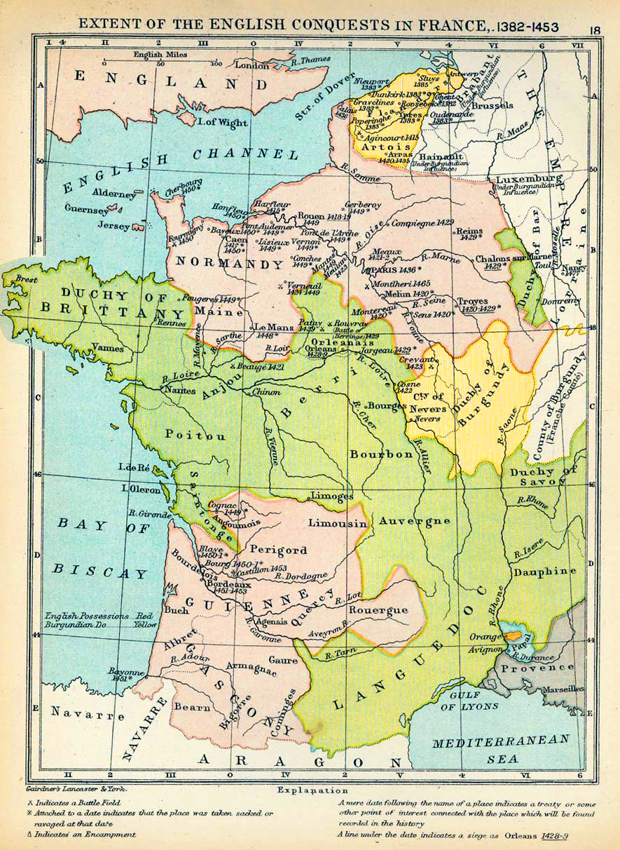 Map of the Extent of the English Conquests in France, 1382-1453