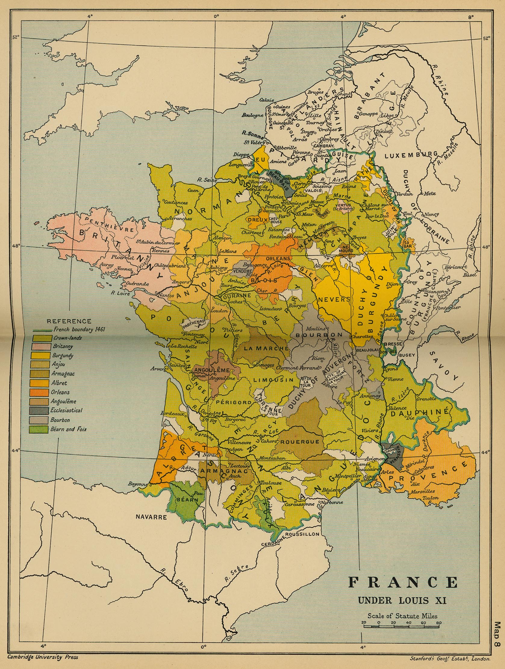 Map of France Under Louis XI, 1461 - 1483