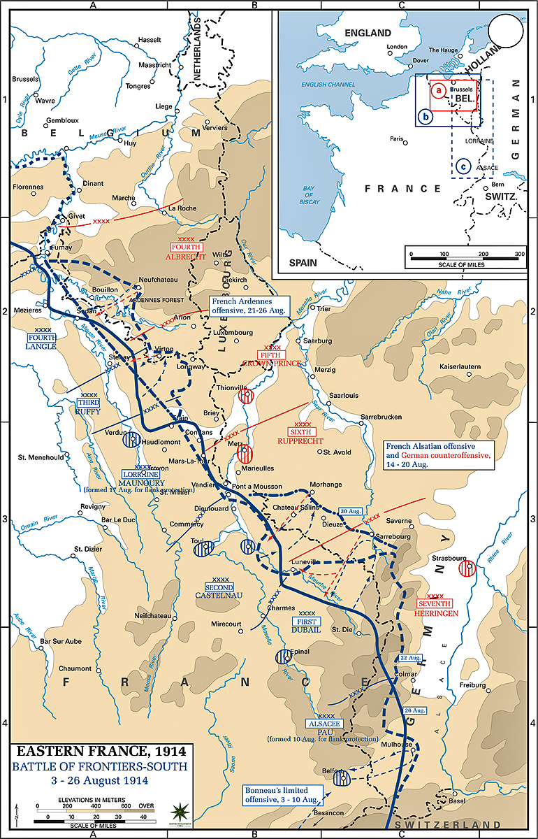 Map of the Battle of the Frontiers (South) - August 1914