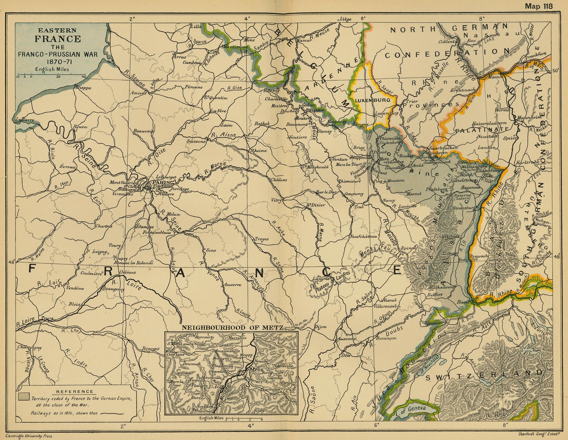 Map of Eastern France: The Franco-Prussian War 1870-1871