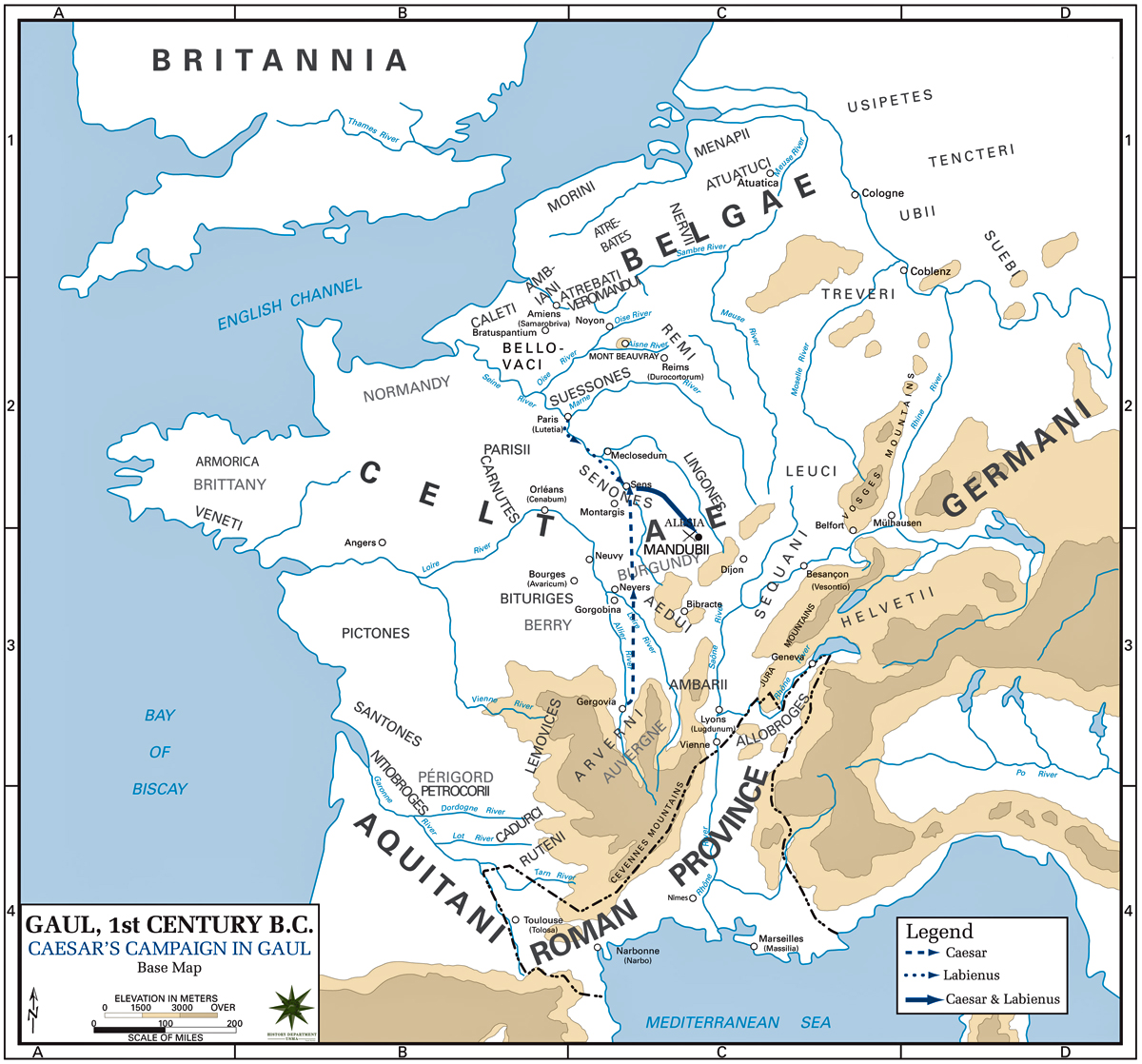 From Gergovia to Alesia - MAP - 52 BC