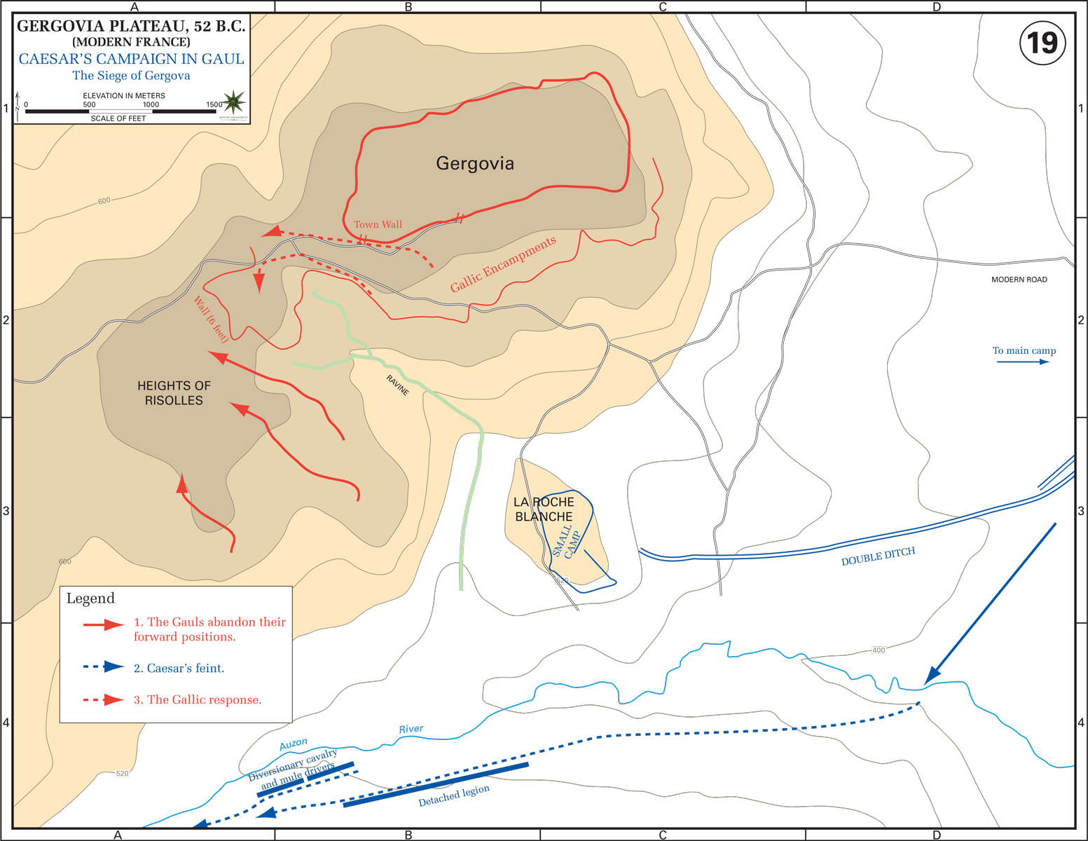 Map of the Siege of Gergovia - 52 BC