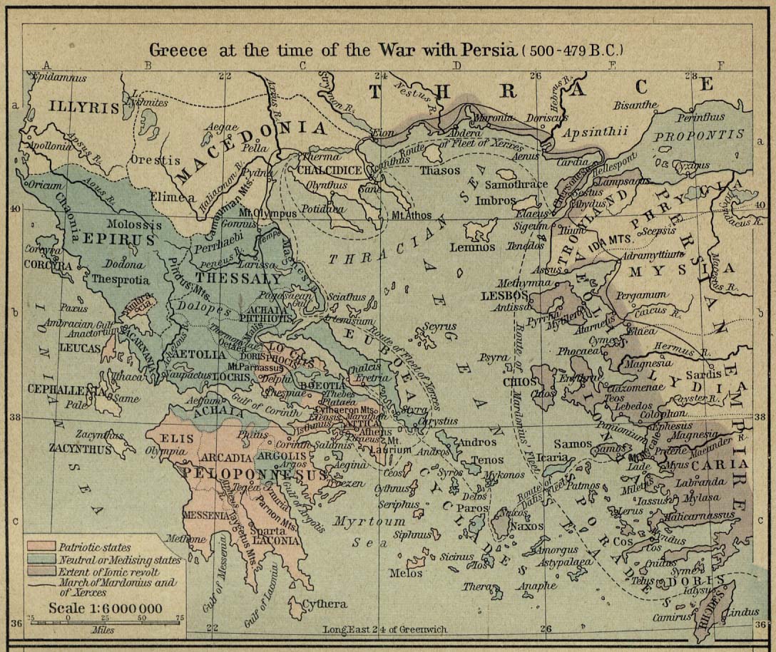 Map of Greece at the time of the War with Persia, 500-479 B.C.