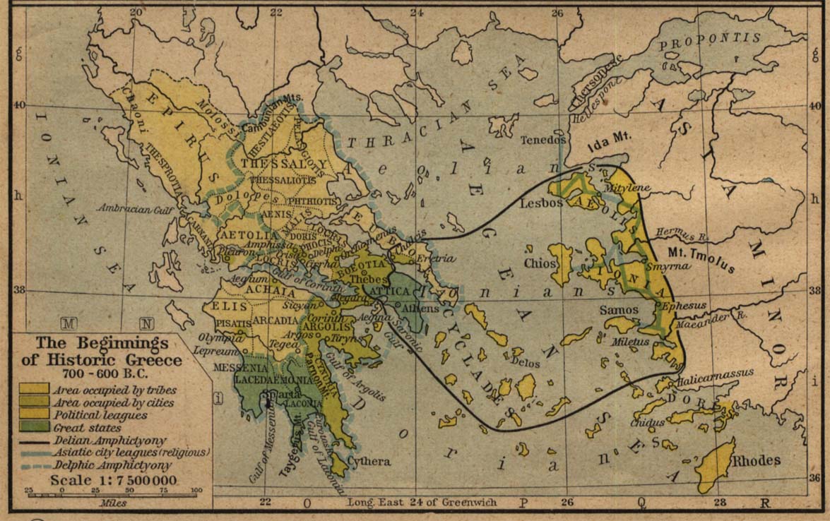 Map of the Beginnings of Historic Greece 700-600 BC