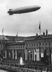 Hindenburg over the Olympic stadium, in Berlin, Germany - August 1936