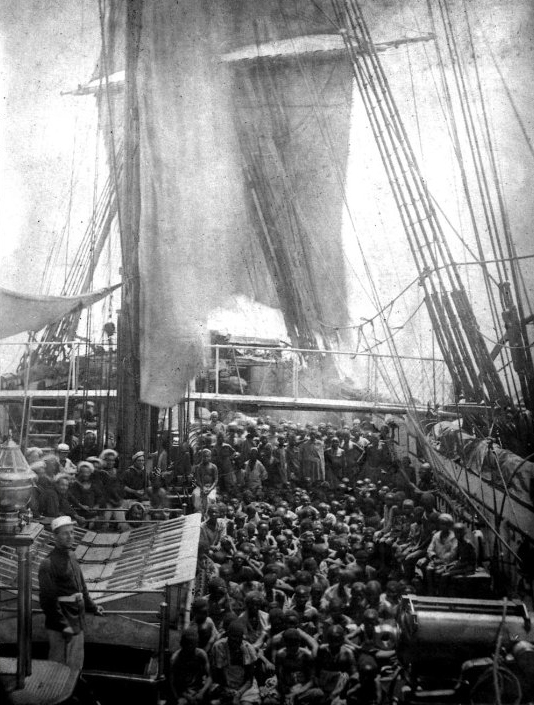 Rescued East African slaves taken aboard HMS Daphne from a dhow, November 1868