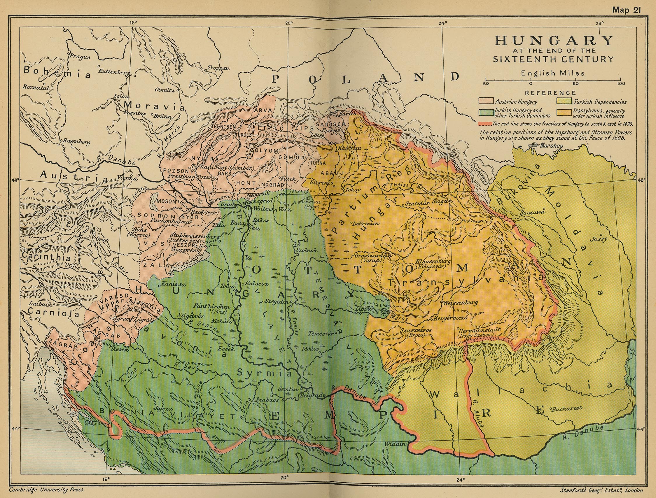 Map of Hungary at the end of the Sixteenth Century