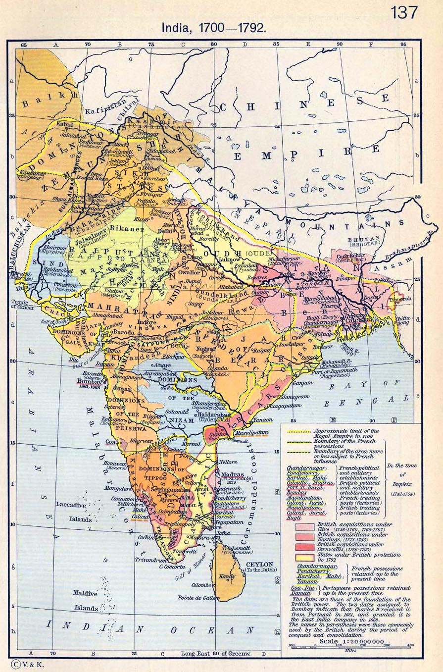 Map of India 1700-1792