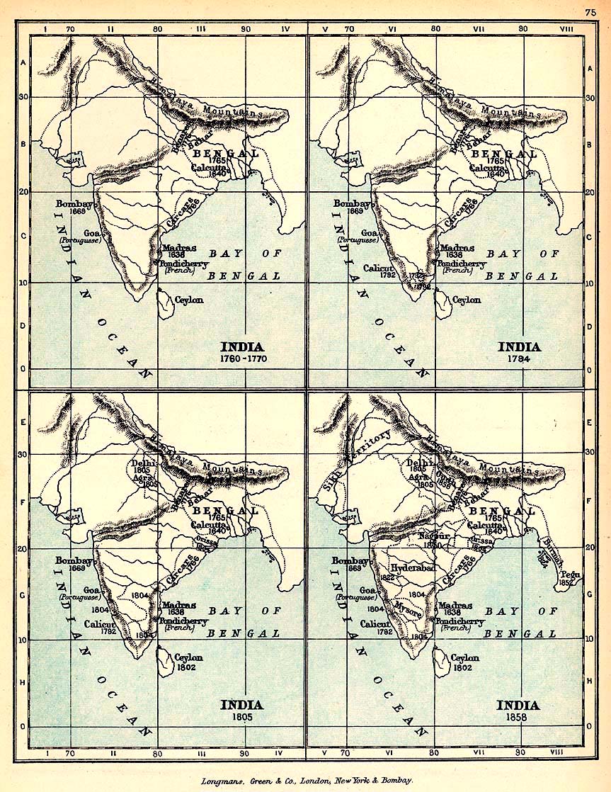 Four maps of India 1760-1858