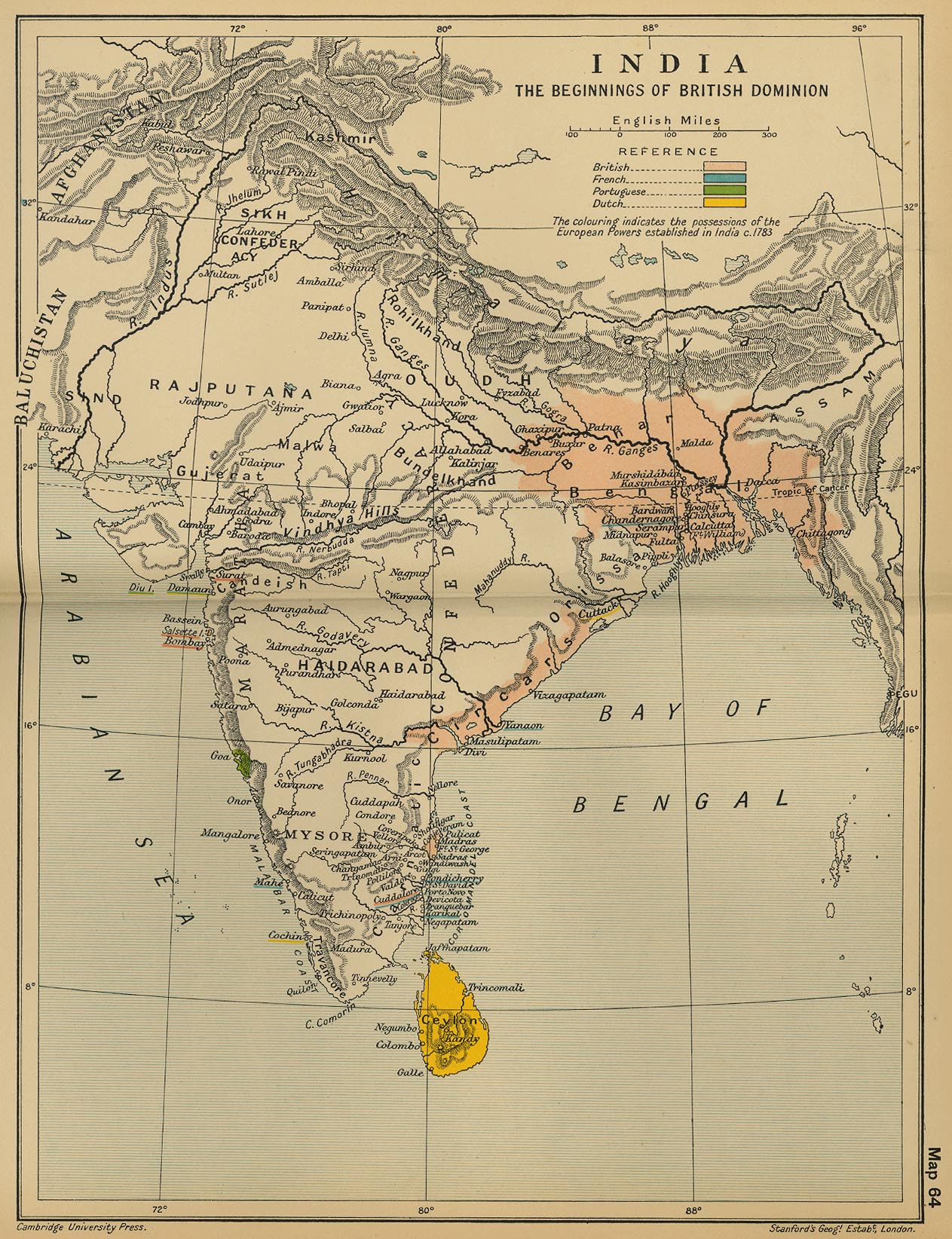 Map of India 1783: The Beginnings of the British Dominion