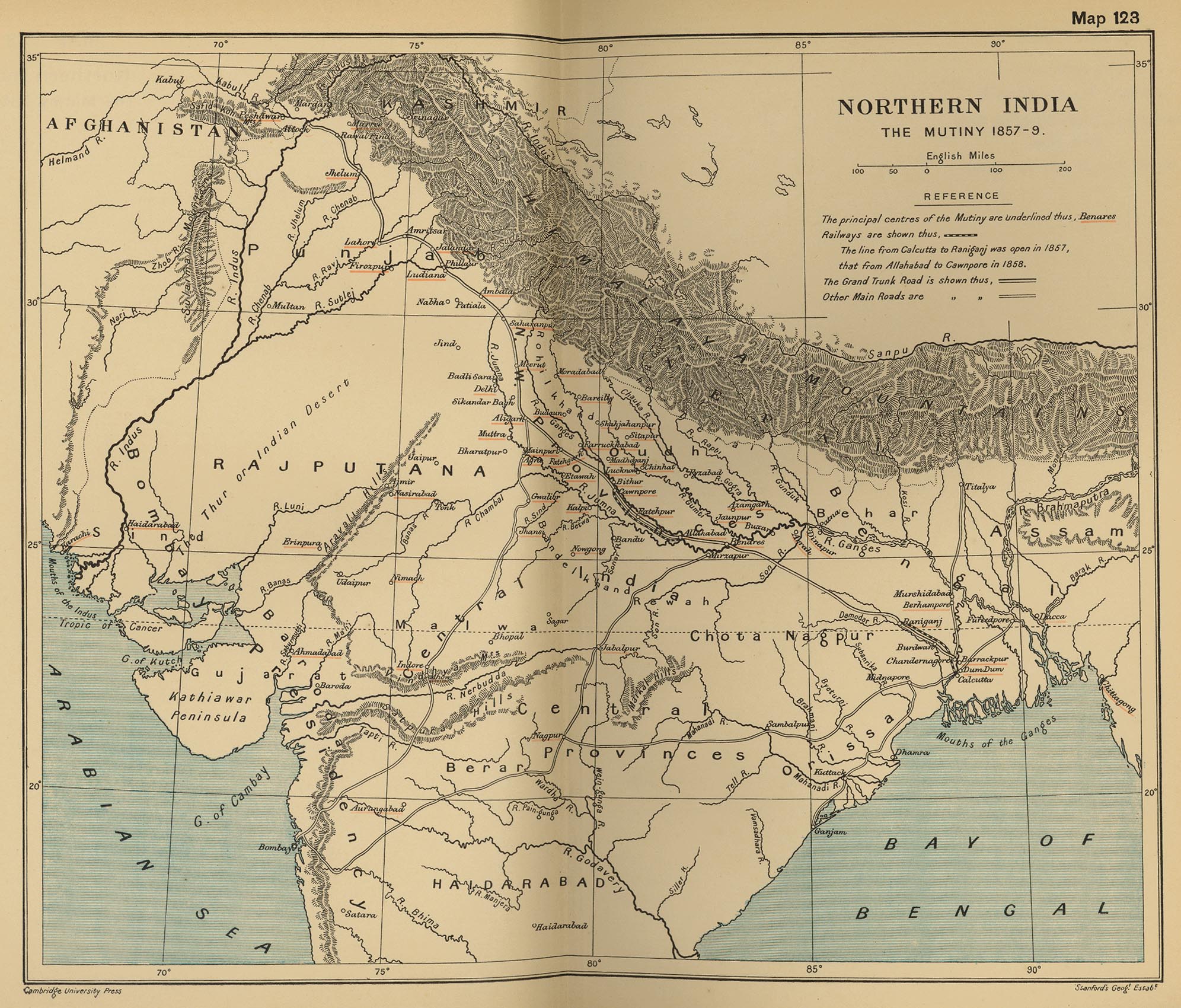 Map of Northern India: The Mutiny 1857-1859