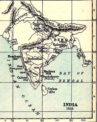 Map of India in 1858