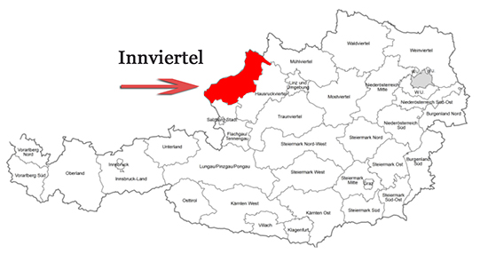 Map Location of the Innviertel (Inn Quarter) in Today's Austria