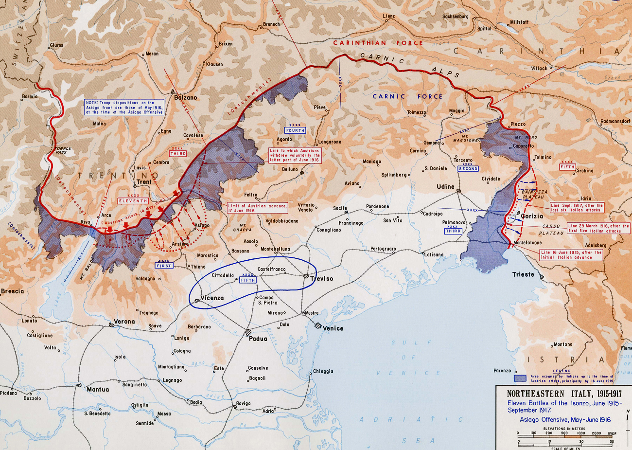 Map of the Battles of the Isonzo - 1915-1917