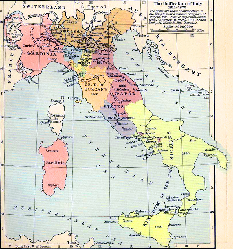 Map of the Unification of Italy 1815-1870