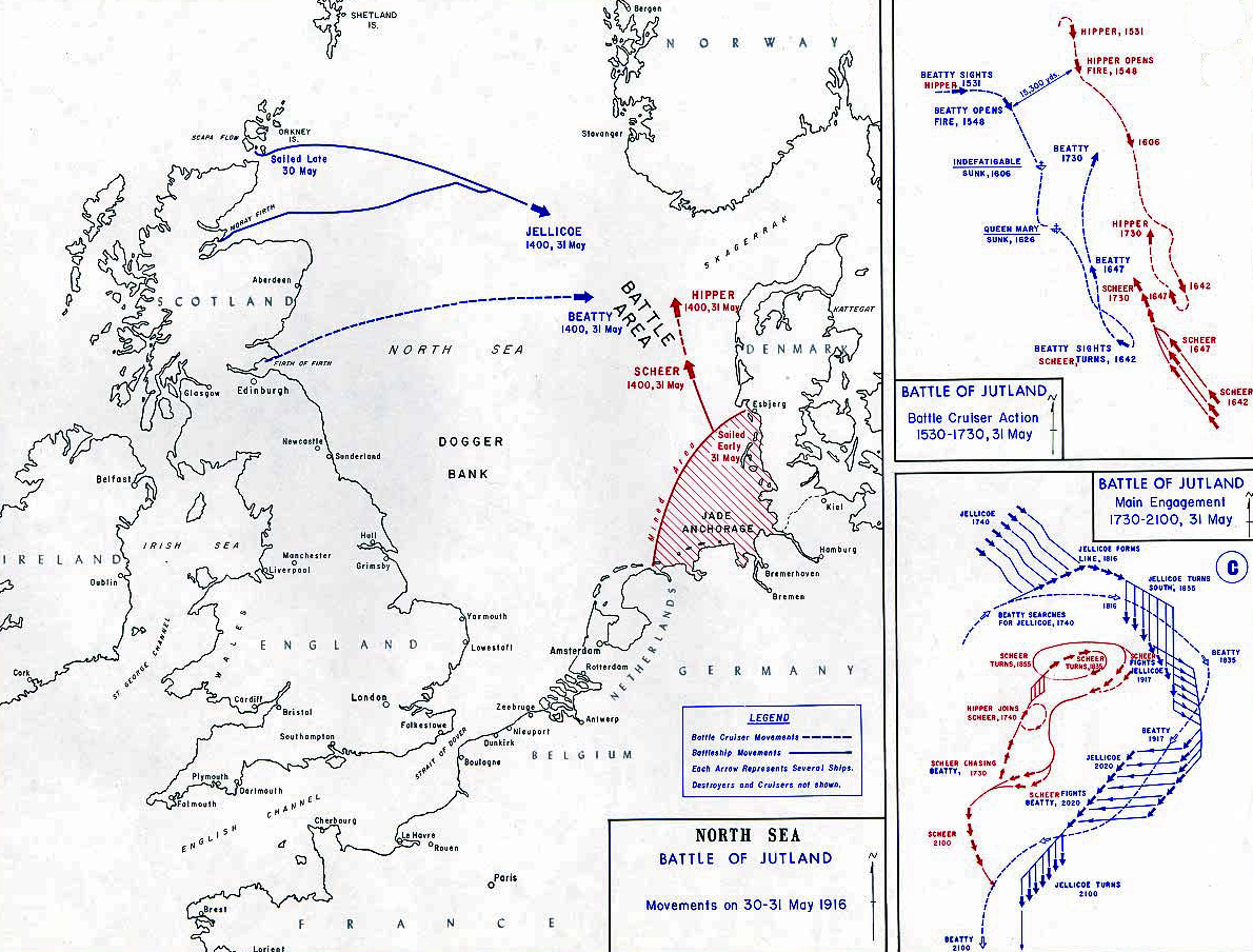 Map of the Battle of Jutland - May 31-June 1, 1916