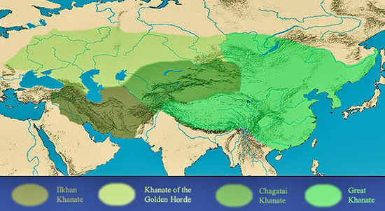 Ilkhan Khanate, Khanate of the Golden Horde, Chagatai Khanate, and Great Khanate