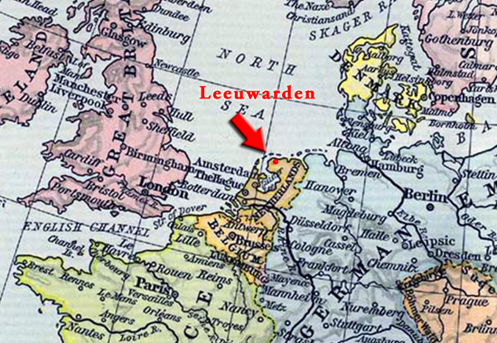 Map Location of Leeuwarden, Netherlands - Historical Map of Europe in 1911