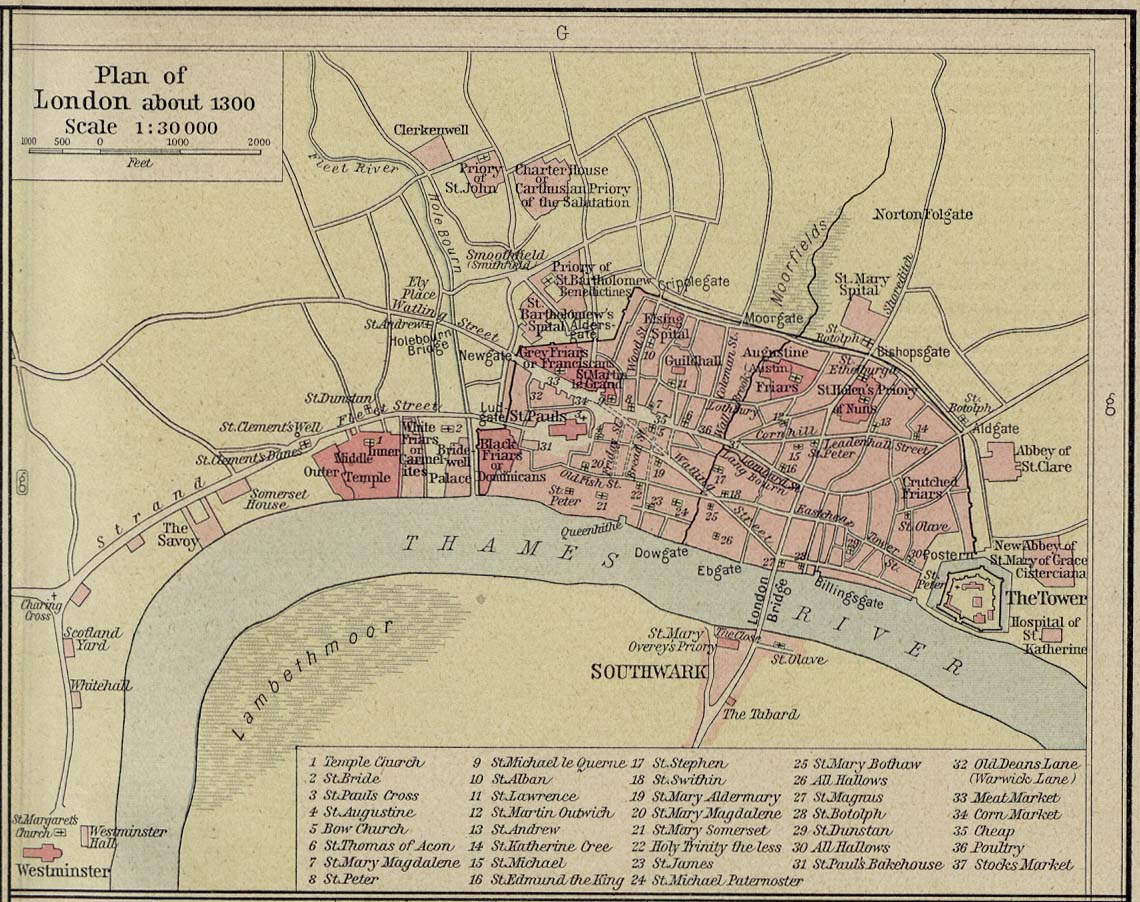 Map of London about 1300