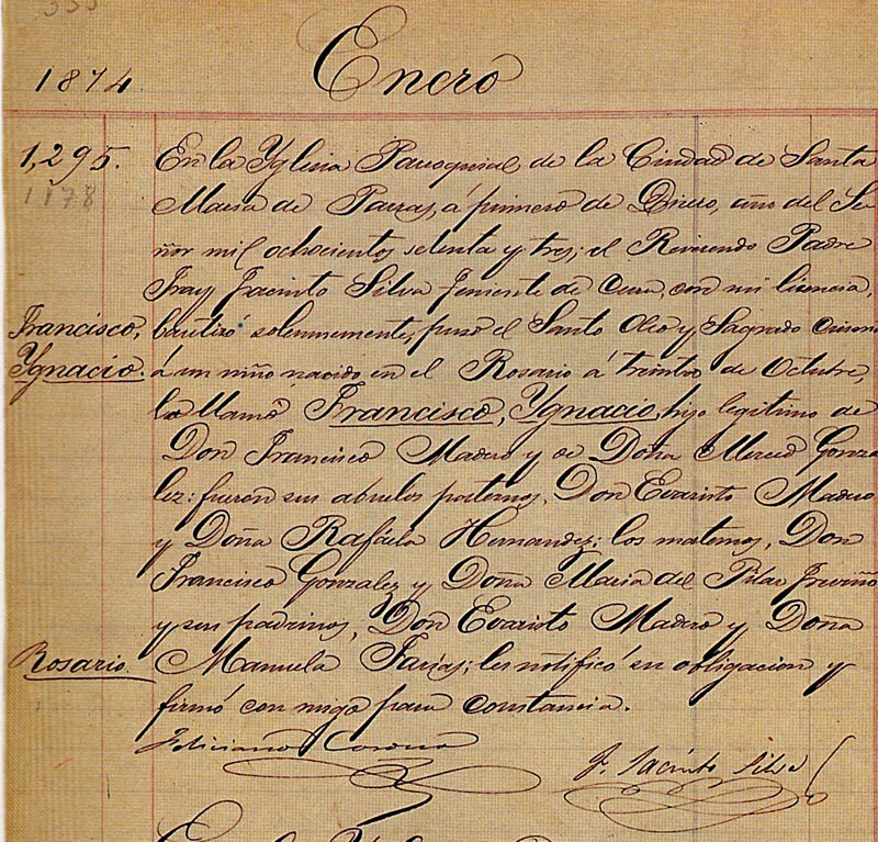Birth certificate of Francisco I. Madero