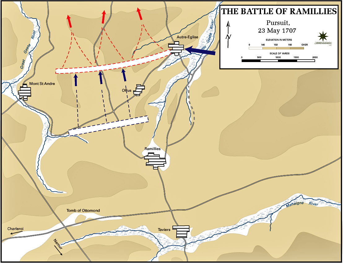 Map of the Battle of Ramillies - May 23, 1706: Marlborough's pursuit of Villeroi