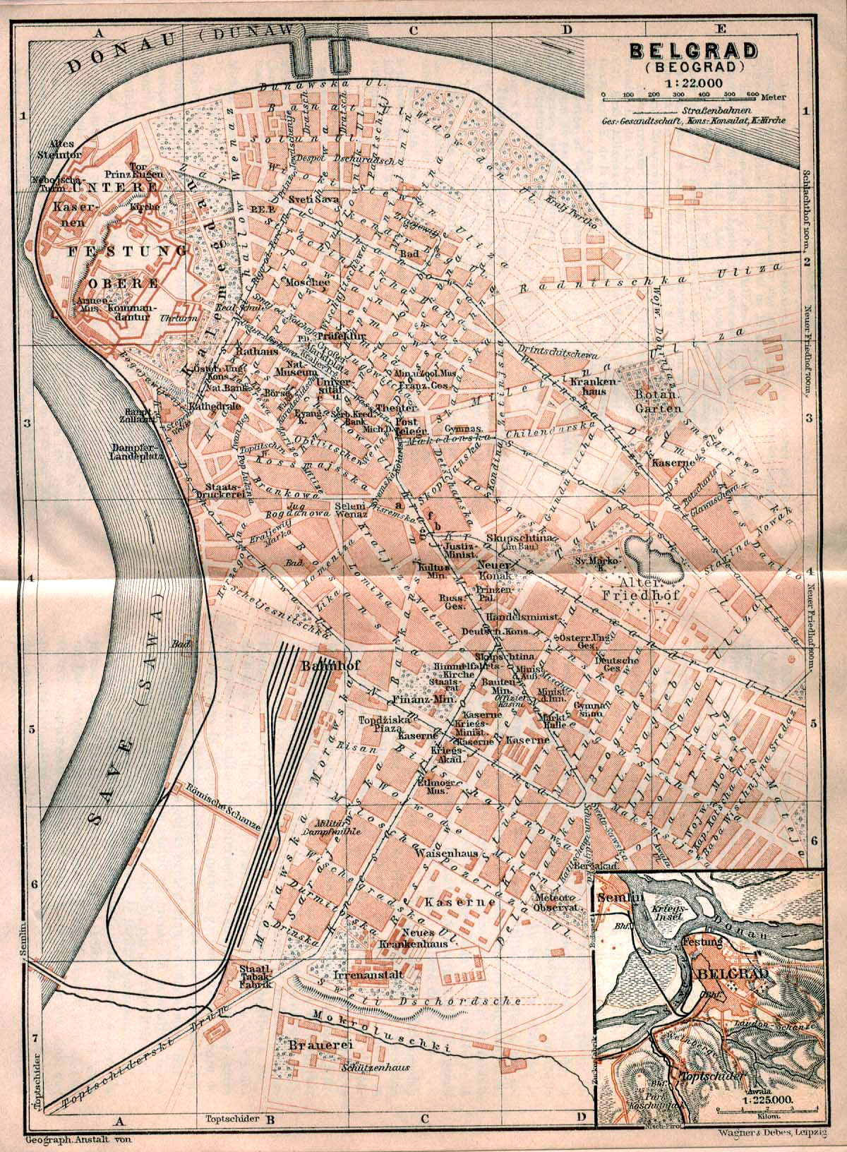 Map of Belgrade (Beograd) 1905