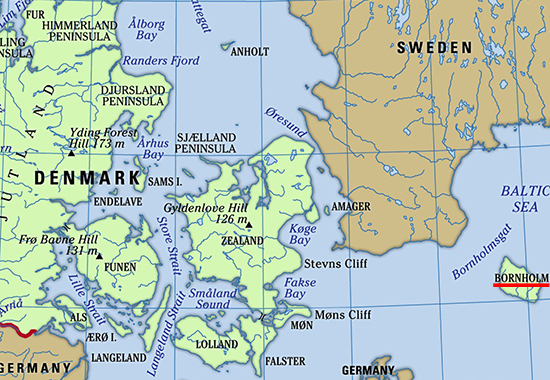 Map Location of Bornholm, Formerly Borgundarholmr