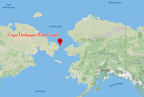 Map Location of Cape Dezhnyov (East Cape)