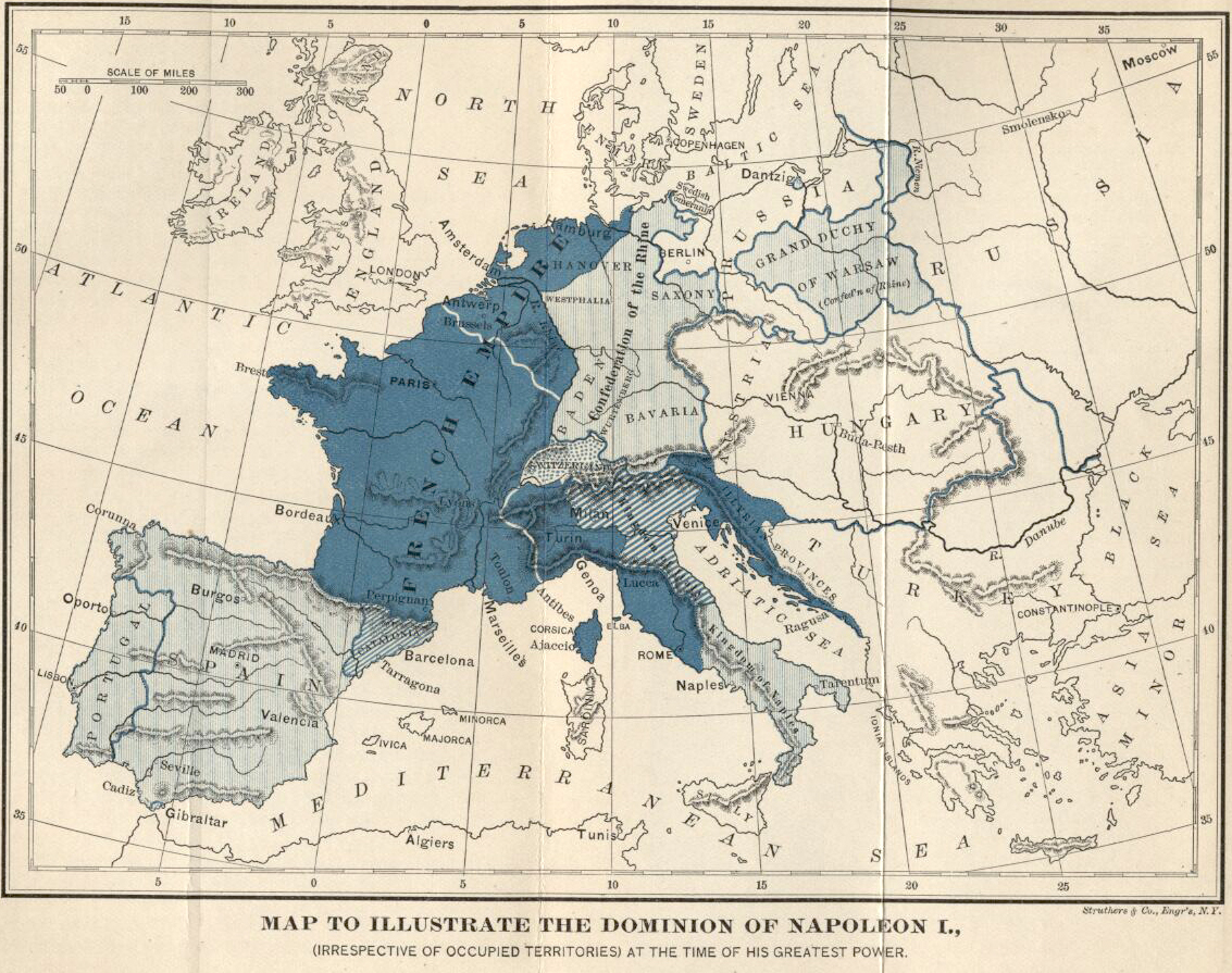 Map of Europe 1810 - the Dominion of Napoleon I (irrespective of occupied territories) at the time of his greatest power.