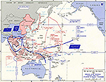 Map of World War II: Far East and the Pacific. Original Allied Strategic Concept, May 1943, and Situation in the Pacific November 1, 1943.