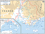 Map of WWII: Western Europe. Invasion of Southern France. Operations August 15-28, 1944.