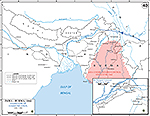 Map of WWII: India and Burma. Allied Line of Communications 1942-1943.