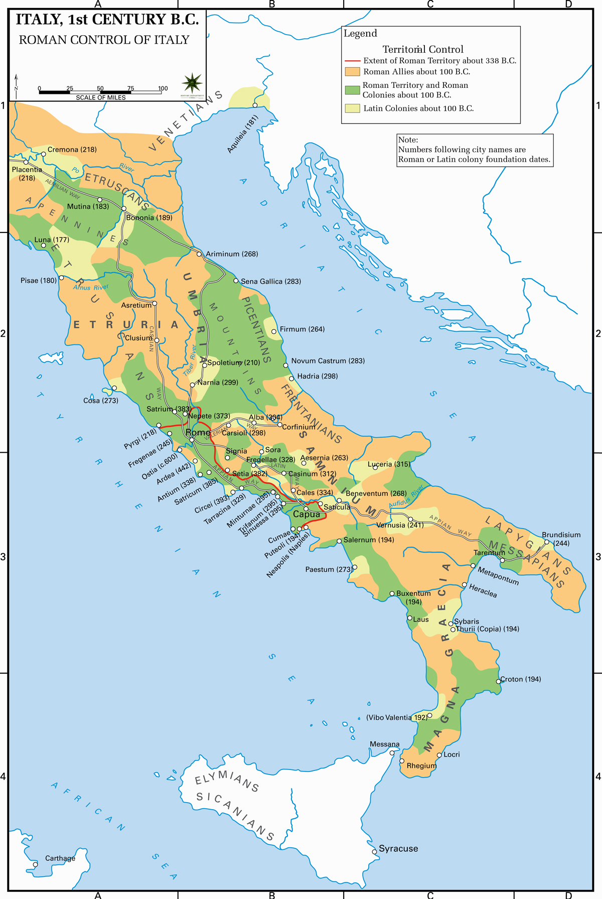 History map of Italy 338-100 BC