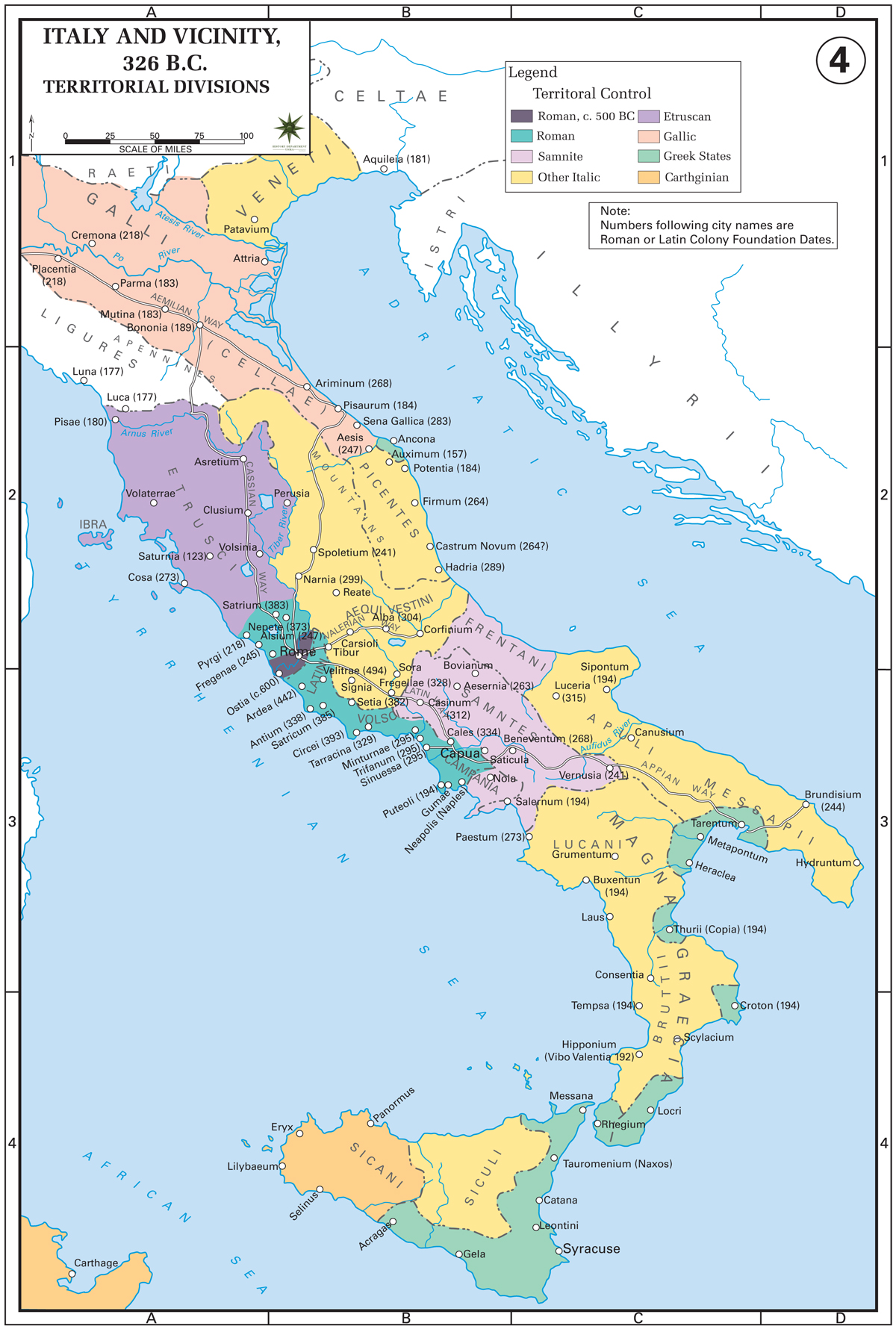 Map of Italy 326 BC - Territorial Control